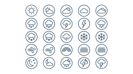 Obraz premium Weather symbols arranged in a grid provide a clear visual guide for meteorological forecasting and climate monitoring applications.