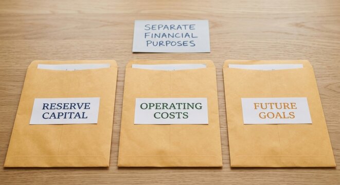 Organized Envelopes for Separate Financial Purposes and Operating Costs on a Wooden Desk