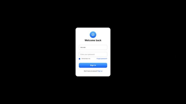 User login interface animation with sign in button and input fields