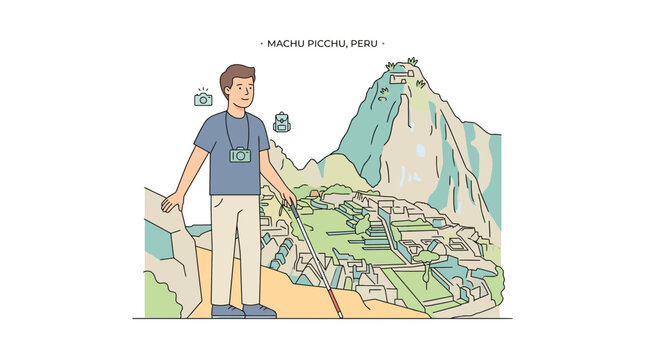 Man with map at ancient mountain citadel