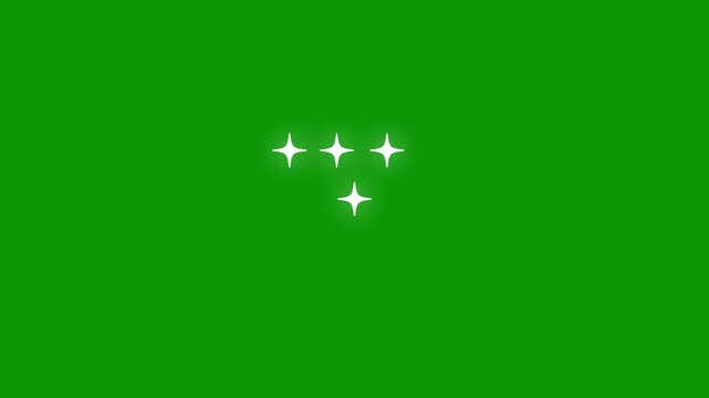 Glowing cartoon twinkle stars sparkle animation on transparent green screen, white flat vector doodles with blinking shine effect, festive magical overlay in, 4k