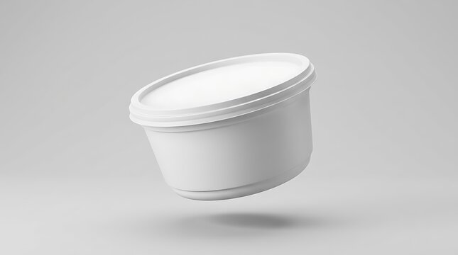 Blank white plastic food container with lid for yogurt or dairy products mockup for branding design. cottage cheese container