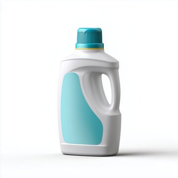 Single plastic bottle of liquid cleaning solution featuring a blue cap and space for personalized branding on the label