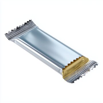 Glossy silver foil encased snack bar displayed on a clean white background promoting healthy eating ideas