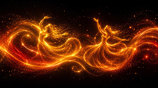 Glowing Garba Dancers with Golden Light Trails for Navratri Festival Celebration