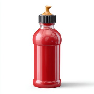 Vibrant red ketchup container set against a clean white backdrop ideal for food and culinary photography