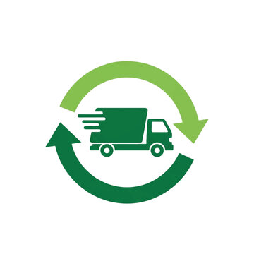 An electric delivery truck silhouette placed inside a circular arrow path, symbolizing green logistics and low-carbon transport. Efficient and modern mood. Minimalist flat vector artwork,
