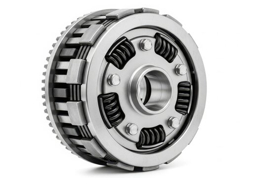 Close-up of car pressure plate clutch assembly isolated on white background