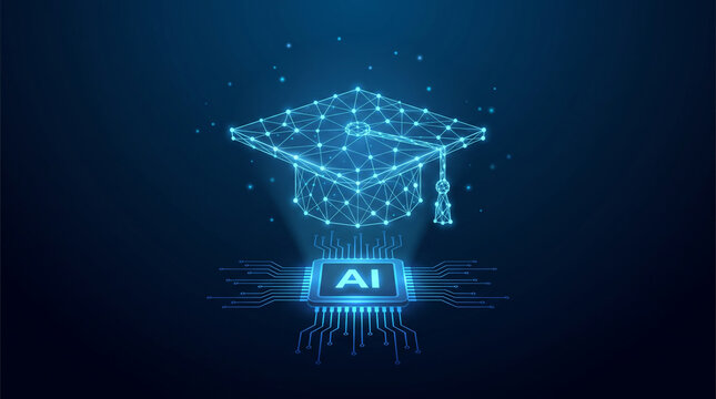Education learning school system smart ai education learning school system smart ai chip graduation cap. Digital education innovation future. academic student study classroom, cognition training
