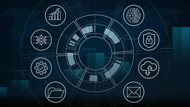 Blank Cyber HUD Frame with Empty Central Space for Custom Logo or Text with Technology Icons Loop