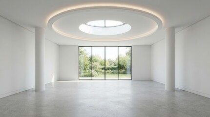 Fototapeta premium Modern and Minimalist Empty Room with Circular Ceiling, Business Atrium Ceiling