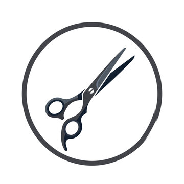 A minimalist design featuring stylish scissors within a circular border, perfect for branding hair salons or grooming services and representing professionalism.