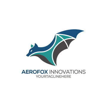 This striking logo design for Aeroflux Innovations features a stylized fox in flight, representing ingenuity, creativity, and futuristic perspectives in technology and innovation.
