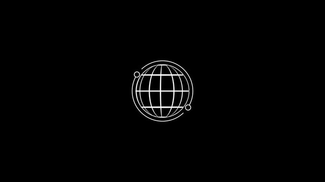 Animated globe model line icon animation, Earth satellite