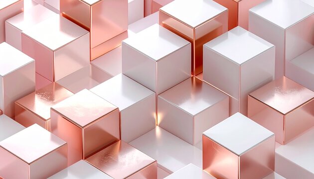 Elegant arrangement of white and rose gold cubes for modern design.