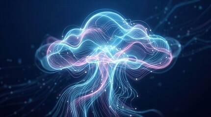 Fototapeta premium Abstract digital art of a cloud or jellyfish visualization computing showing data streams