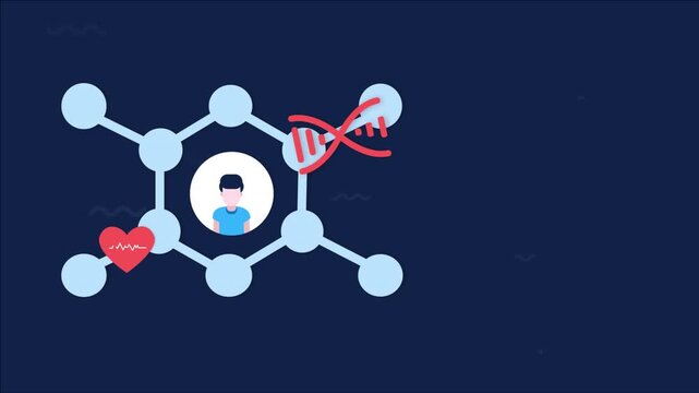 Abstract illustration of human genetic connection and medical care concepts.