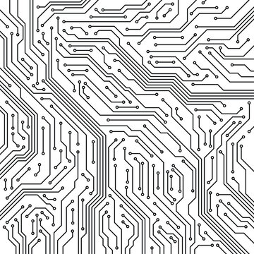 Futuristic circuit board pattern vector, abstract black and white technology background, digital microchip motherboard texture for tech design