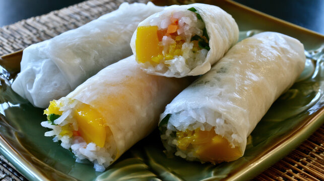mango sticky rice spring rolls fusion dessert