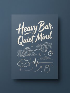 Minimalist athletic typography expressing the calming effect of strength training through elegant handwritten lettering and storytelling doodles.