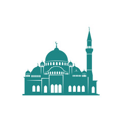 Green mosque building with minaret and domes Vector © Pixel Harvest