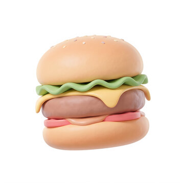 a buger, in the 3D illustration style, cute, kawaii character design with on a white background