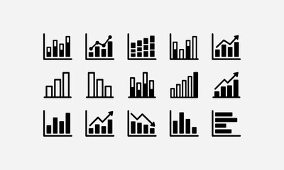 Obraz premium Collection of various black bar graph icons on white background