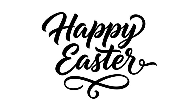 Elegant black and white happy easter typhography design featuring beautiful hand written calligraphy script for seasonal holiday greeting cards