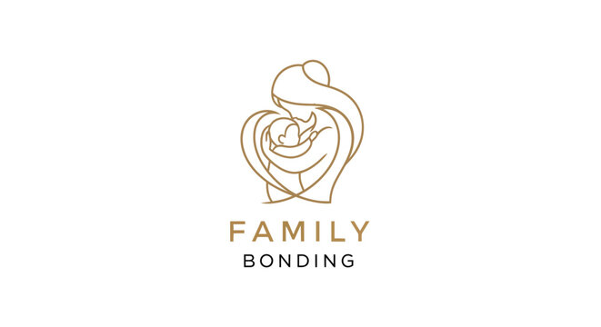 A minimalist line art logo showing a parent holding a child