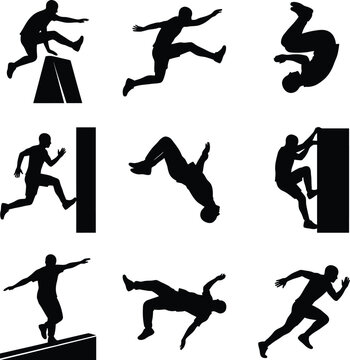 Parkour and Freerunning Athlete Silhouettes Vector Set
