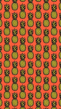 Vibrant hand drawn pineapple pattern on coral background