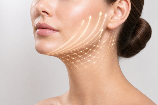 Youthful jawline lift with collagen skin tightening concept