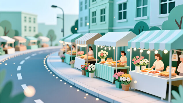 Weekend community market street background