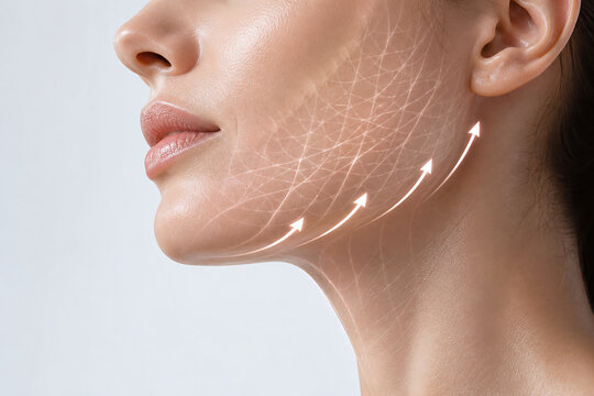 Jawline lifting collagen mesh aesthetic treatment concept