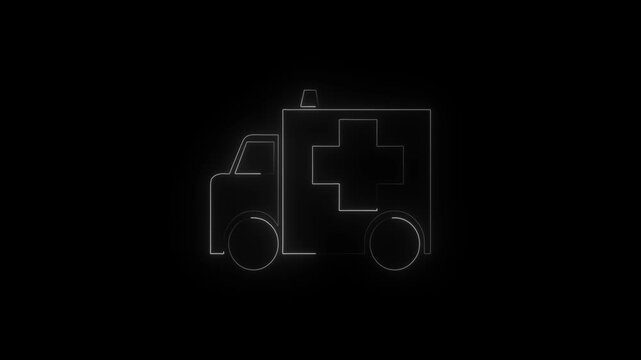 Glowing medical van. ambulance car neon light sign. Glowing bright icon ambulance car sign. Medical rescue service