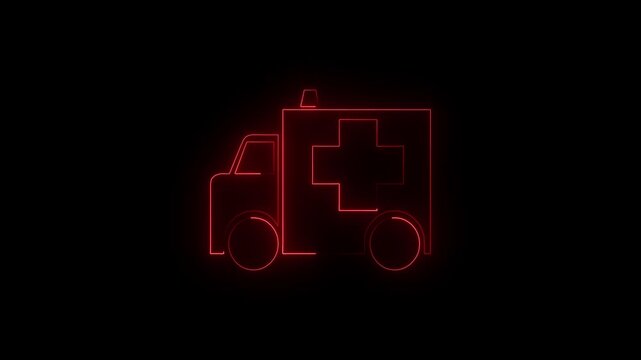 Glowing medical van. ambulance car neon light sign. Glowing bright icon ambulance car sign. Medical rescue service