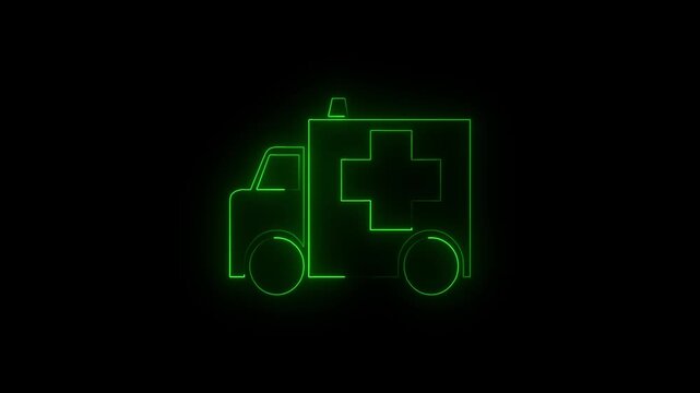 Glowing medical van. ambulance car neon light sign. Glowing bright icon ambulance car sign. Medical rescue service