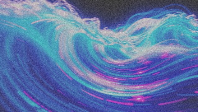 Dynamic neon wave illustration, vibrant blue and purple light trails, abstract liquid motion, energetic digital art background