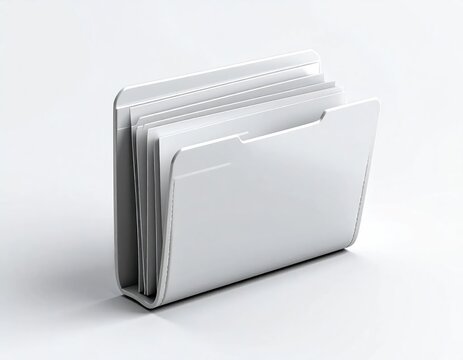 Minimalist white 3D file folder icon with documents.