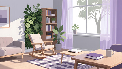 Fototapeta premium cozy home reading space illustration layered composition