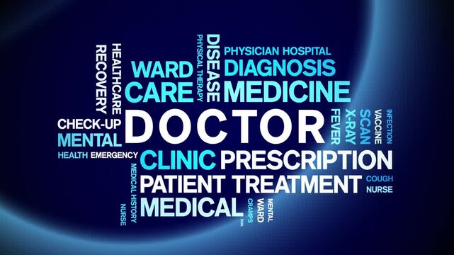 Doctor animated word cloud-text design animation tag kinetic typography seamless loop.
