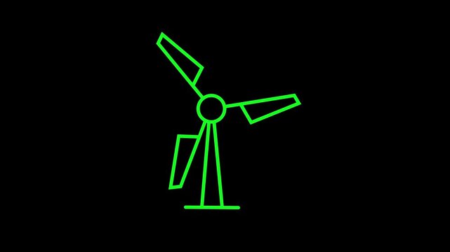 Green Outline of a Wind Turbine on a Black Background windmill renewable energy