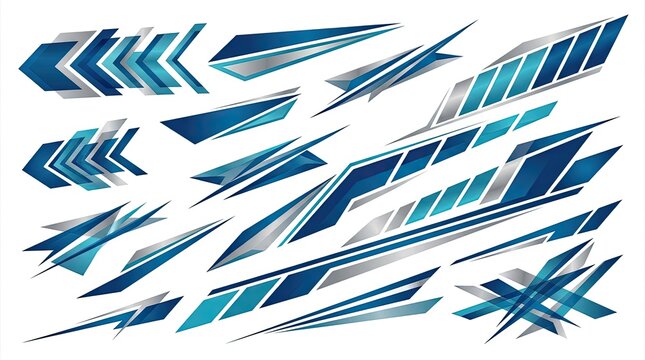 Blue geometric speed decals for vehicle vinyl wraps.