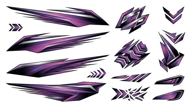 Dark purple and black aerodynamic vehicle racing stripe decals.