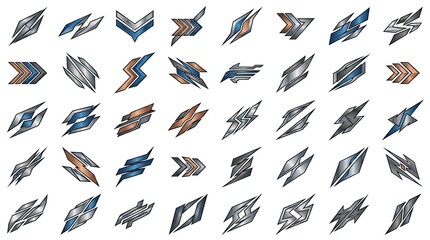 Fototapeta premium Grid of small colorful metallic racing decals.