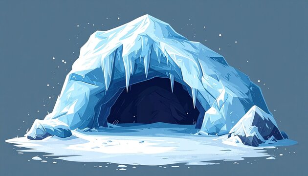 Frozen Ice Cave Entrance in Glacial Landscape.
