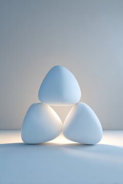 Three smooth abstract shapes form a triad with large copy space in a clean background showing modern scientific stock aesthetic