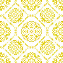 Fototapeta premium Elegant Luxury Gold Rococo Arabesque Seamless Floral Ornament Pattern with Diamond Frame Design