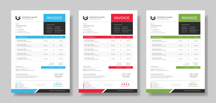 Invoice bill design template. Bill form business invoice and Office bill Design