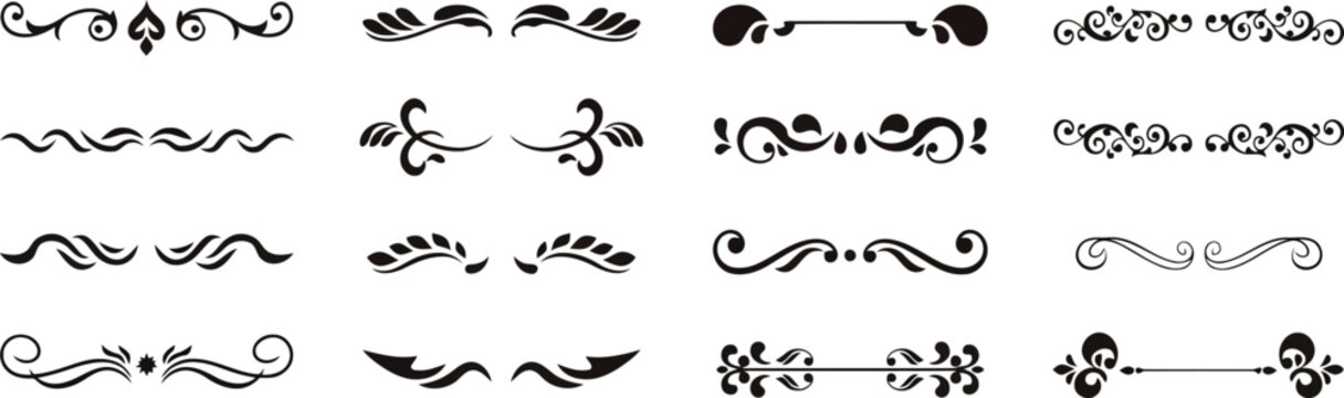 A collection of vintage decorative text dividers and ornate flourishes isolated on a white background for graphic design projects